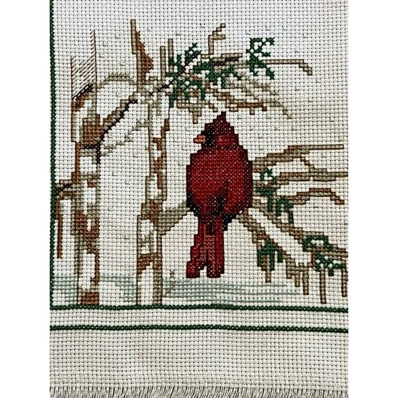 Vintage Needlepoint Table White Place Mat Handmade 4 Piece Cardinal - Picture 1 of 13